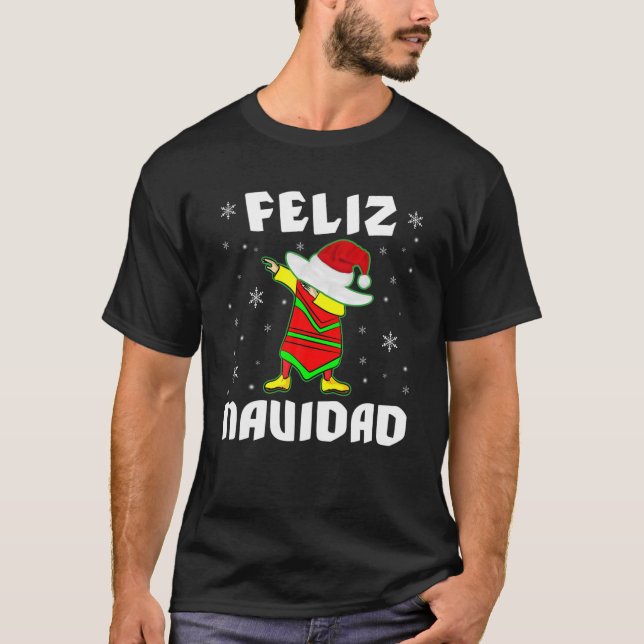 Camiseta Feliz Navidad Santa Sombrero Familia Mexicana de D (Anverso)