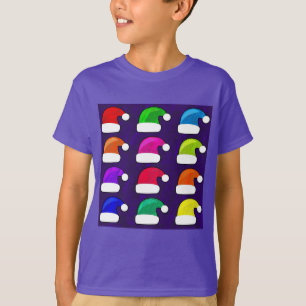 Camiseta Feliz Navidad Santa Sombreros Rojo Azul Púrpura Ve