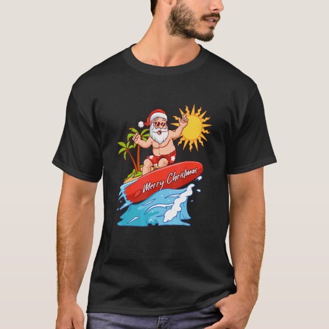 Camiseta Feliz Navidad Santa Surfing Verano vacaciones Haw (Anverso)