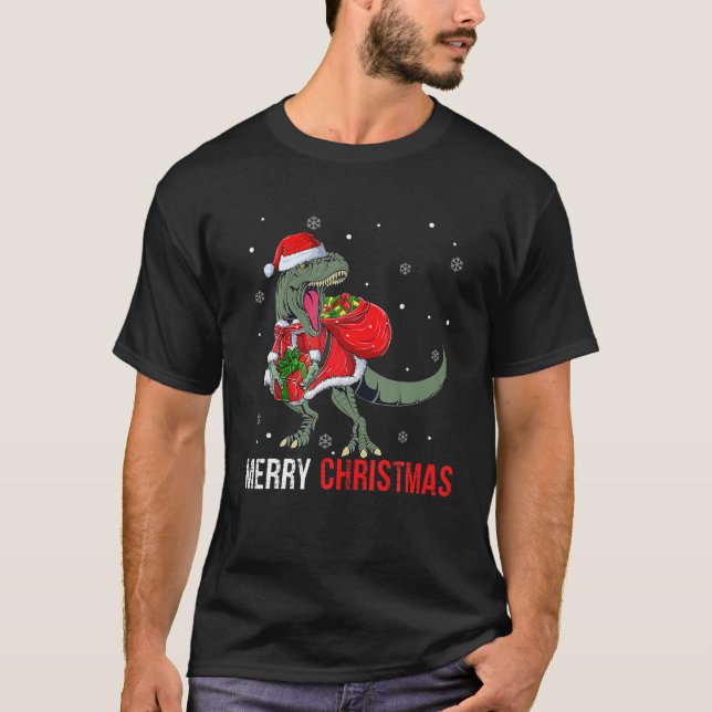 Camiseta Feliz Navidad Santa T Rex Dinosaur Funny Boys Ki (Anverso)
