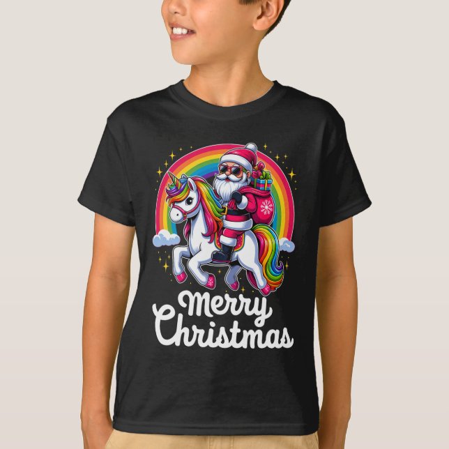 Camiseta Feliz Navidad Santa Unicorn Chicas niños divertido (Anverso)