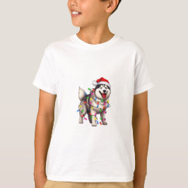 Camiseta Feliz Navidad Siberian Husky con Santa Hat