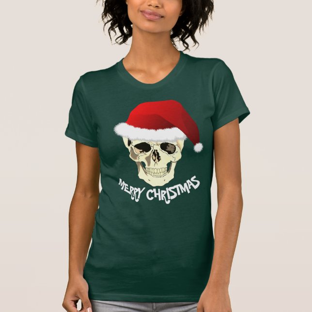 Camiseta Feliz Navidad Skull con Santa Hat (Anverso)