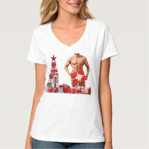 Camiseta Feliz Navidad SlipperyJoe regalo rojo blanco plata