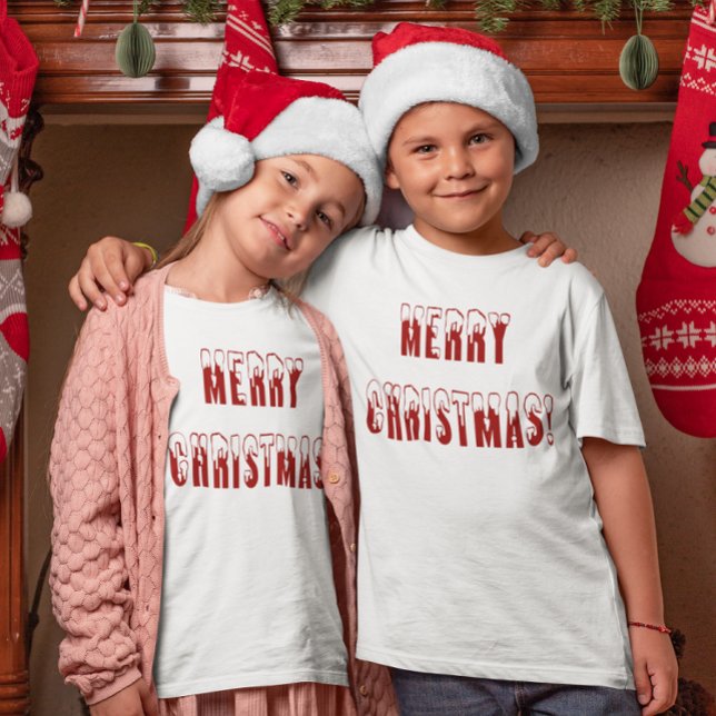 Camiseta Feliz Navidad Snowcap Fonds a Chicas y niños (Merry Christmas Snowcap Fonts Girls & Boys T-Shirt)
