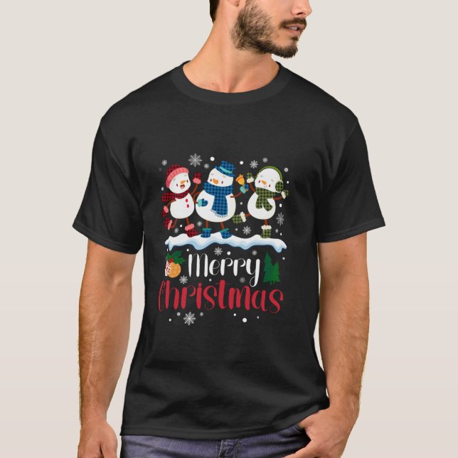 Camiseta Feliz Navidad Snowman Buffalo Plaid Xmas Tree Sn (Anverso)