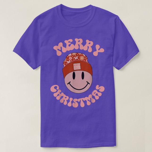 Camiseta Feliz Navidad Snowman Retro North Pole Sonriendo F (Diseño del anverso)