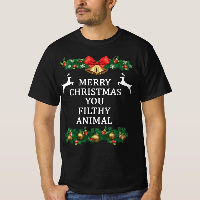 Camiseta Feliz Navidad, sucio animal (Anverso)