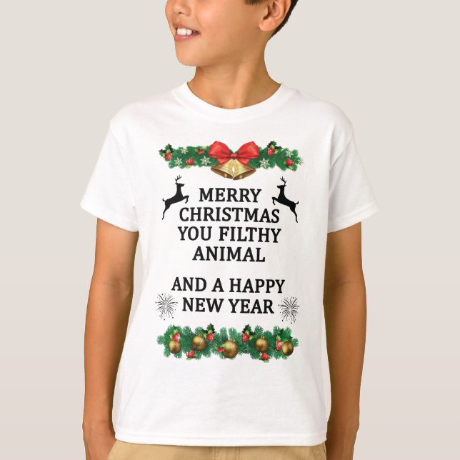 Camiseta Feliz Navidad, sucio animal (Anverso)