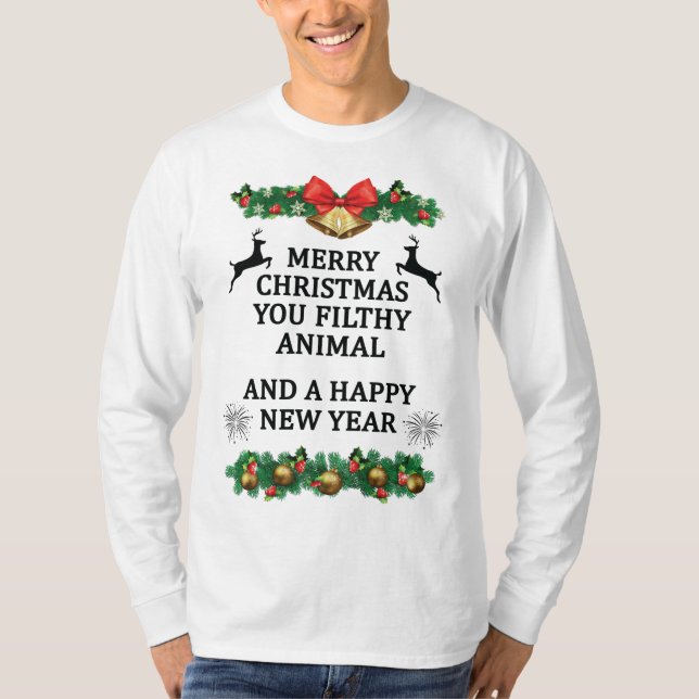 Camiseta Feliz Navidad, sucio animal (Anverso)