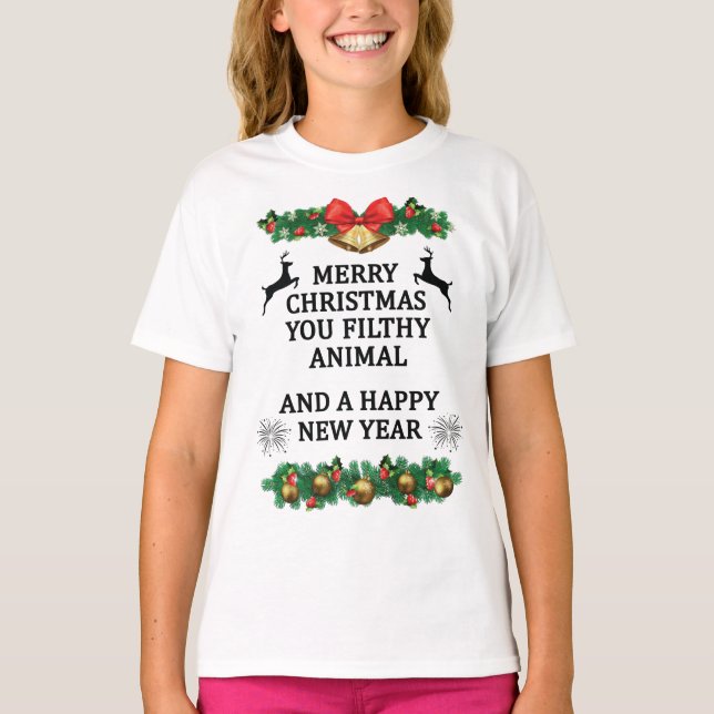 Camiseta Feliz Navidad, sucio animal (Anverso)