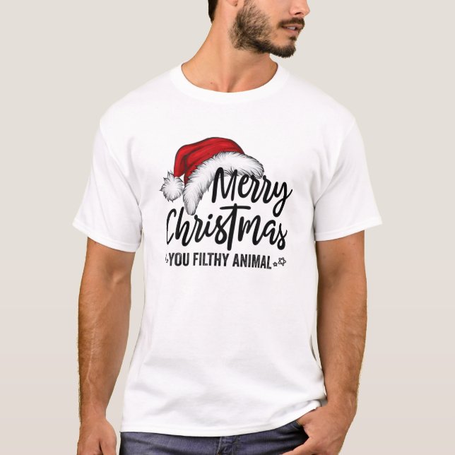 Camiseta Feliz Navidad, sucios animales, divertidos Navidad (Anverso)