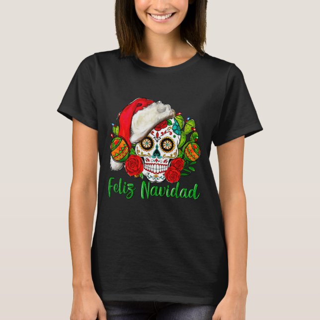 Camiseta Feliz Navidad Sugar Skull Mexican Christmas  (Anverso)