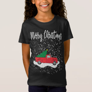 Camiseta Feliz Navidad Tee Red Truck Árbol de Navidad Nieve