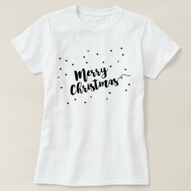Camiseta Feliz Navidad - Tipografía de guiones y estrellas (Diseño del anverso)