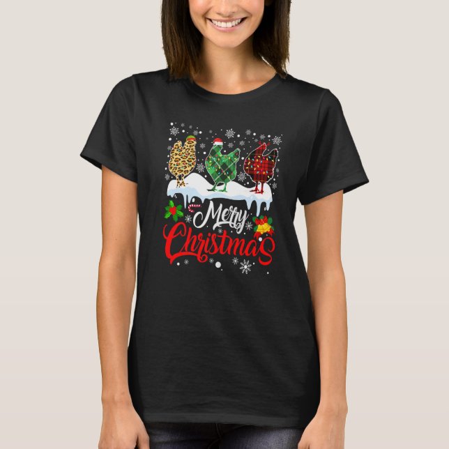 Camiseta Feliz Navidad Tres Chicken Buffalo Leopardo Rojo (Anverso)