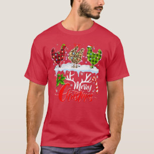 Camiseta Feliz Navidad Tres Chicken Buffalo Leopardo Rojo