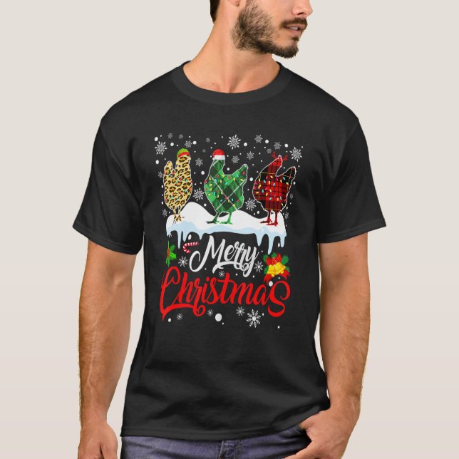Camiseta Feliz Navidad Tres Chicken Buffalo Leopardo Rojo (Anverso)