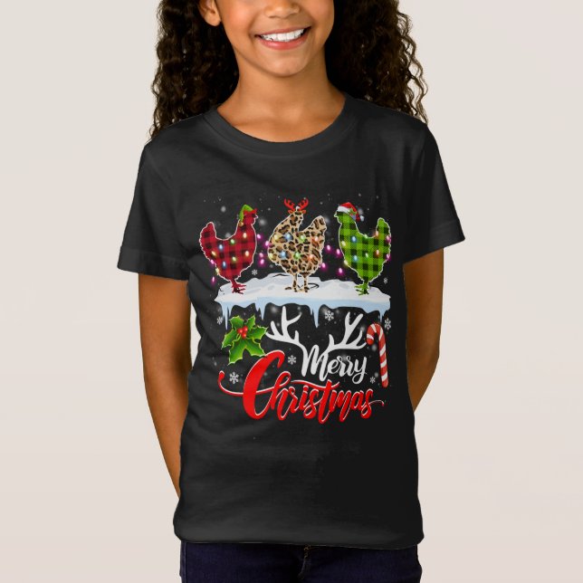 Camiseta Feliz Navidad Tres Chicken Buffalo Leopardo Rojo (Anverso)