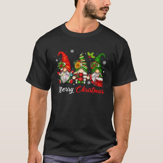 Camiseta Feliz Navidad Tres gnomos Divertidos Santa Hat nav (Anverso)