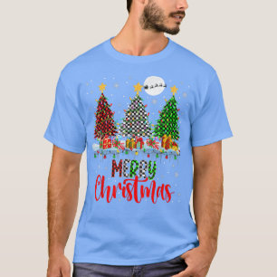 Camiseta Feliz Navidad Tres Placas de Árboles de Navidad Lu