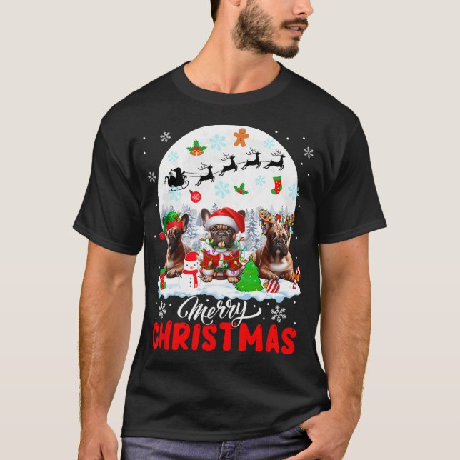 Camiseta Feliz Navidad tres renos de Santa Elf Francés Bu (Anverso)