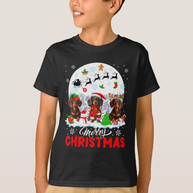 Camiseta Feliz Navidad Tres Reyes de Santa Elf Dachshund (Anverso)