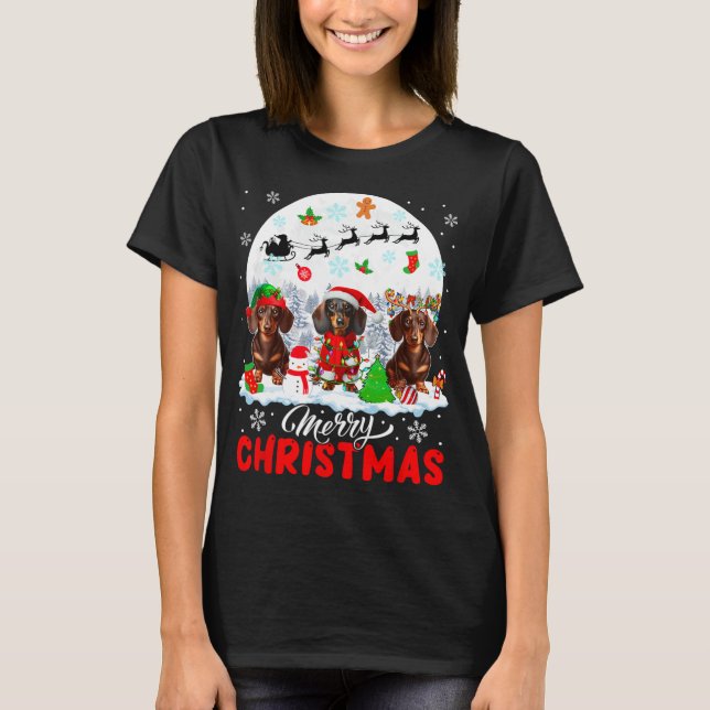 Camiseta Feliz Navidad Tres Reyes de Santa Elf Dachshund (Anverso)