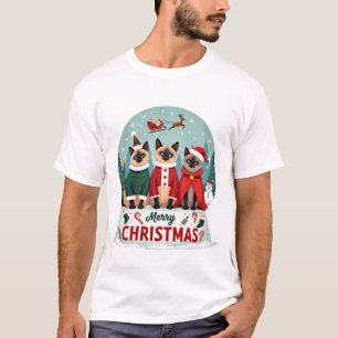 Camiseta Feliz Navidad Tres Santa Elfo Reno Gato Siames