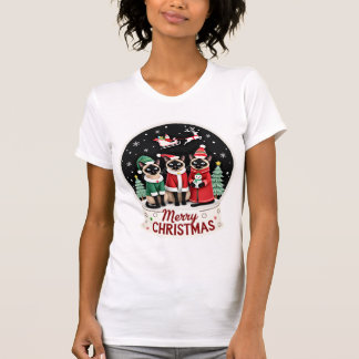 Camiseta Feliz Navidad Tres Santa Elfo Reno Gatos Siameses