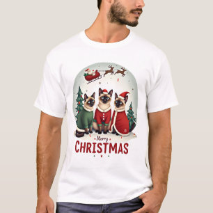 Camiseta Feliz Navidad Tres Santa Elfo Reno Gatos Siameses