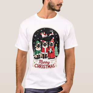 Camiseta Feliz Navidad Tres Santa Elfo Reno Gatos Siameses