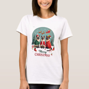 Camiseta Feliz Navidad Tres Santa Elfo Reno Gatos Siameses