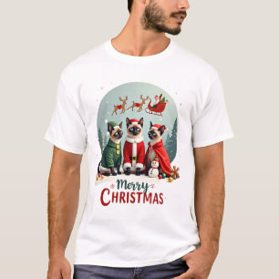 Camiseta Feliz Navidad Tres Santa Elfo Reno Siamés C