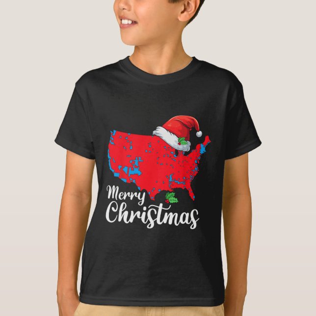 Camiseta Feliz Navidad Trump Patriótico Mapa de Estados Uni (Anverso)