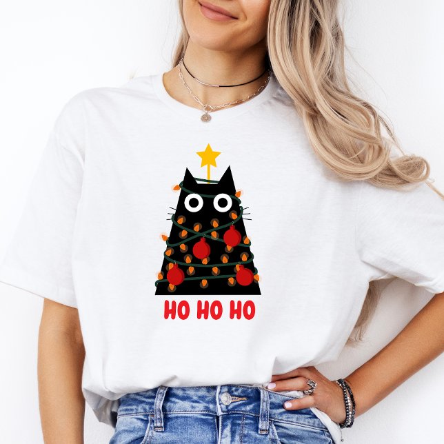 Camiseta Feliz Navidad Unisex Regalo moderno de vacaciones  (HO HO HO Christmas Cat Lover Shirt)