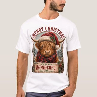 Camiseta Feliz Navidad Vaca de las Tierras Altas Gráfico - 