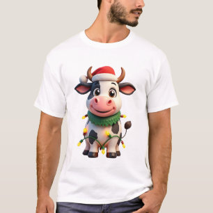 Camiseta Feliz Navidad Vaca Santa Luces de Navidad Vaca Xma