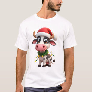 Camiseta Feliz Navidad Vaca Santa Luces de Navidad Vaca Xma