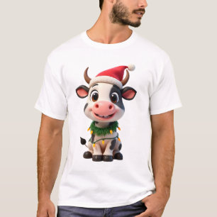 Camiseta Feliz Navidad Vaca Santa Luces de Navidad Vaca Xma