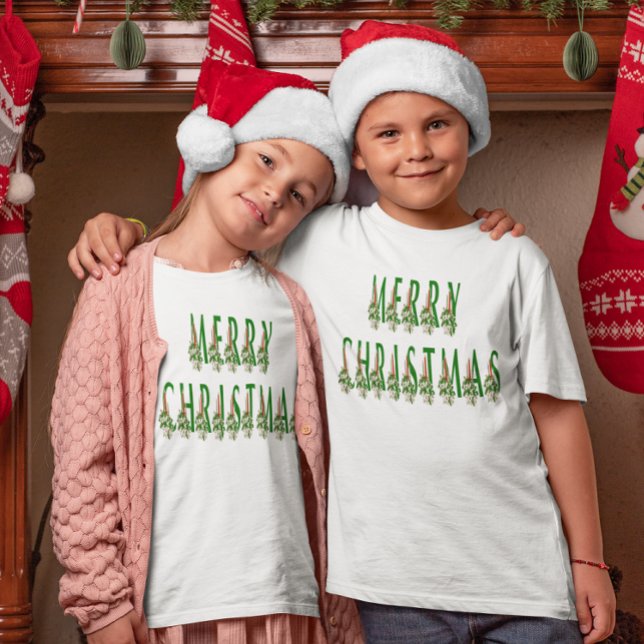 Camiseta Feliz Navidad Velas Chicas y chicos (Merry Christmas Candle Font Girls & Boys T-Shirt)