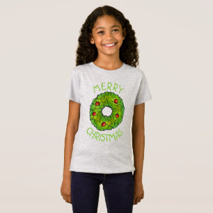 Camiseta Feliz Navidad Verde Rojo Holly Wreath Noche de Nav