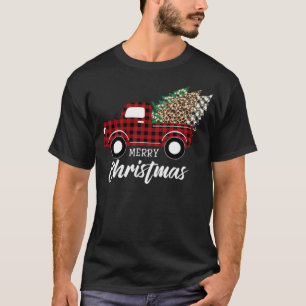 Camiseta Feliz Navidad Vintage Plaid Leopard Camión fresco
