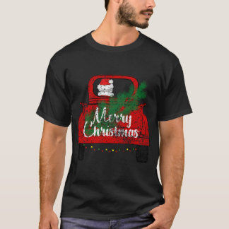 Camiseta Feliz Navidad Vintage Santa Red Truck con luz