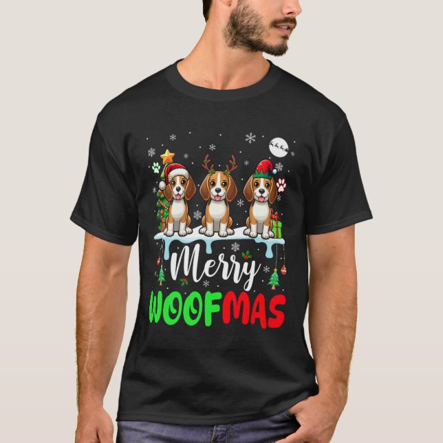 Camiseta Feliz Navidad Woag de tres renos de Santa Elf Beag (Anverso)