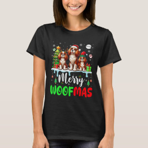 Camiseta Feliz Navidad Woof Three Santa Elf King Charles