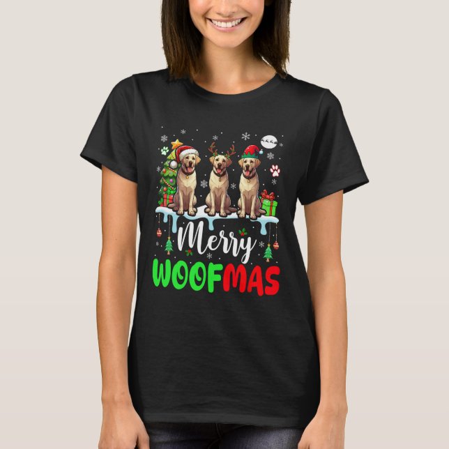 Camiseta Feliz Navidad Woof Three Santa Elf Labrador Retr (Anverso)