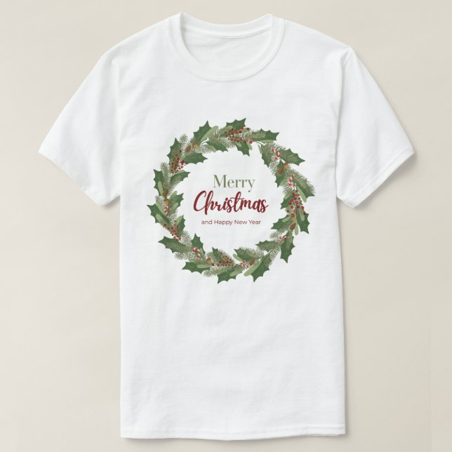 Camiseta Feliz Navidad Wreath T-Shirt (Diseño del anverso)