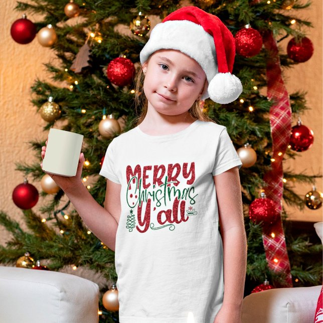 Camiseta Feliz Navidad Y’all Faux Purpurina Script Holiday (Subido por el creador)