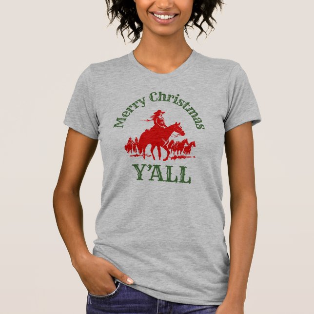 Camiseta Feliz Navidad y el estilo occidental de Cowgirl (Anverso)